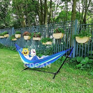 GOCAN Brazilian Double Hammock 2 Person Extra Large 220x160cm Total Length 330cm Load 500lb Canvas Cotton Hammock for Patio Porch Garden Backyard Lounging Outdoor and Indoor(Blue/Green) XXL