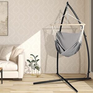 LAZZO Hanging Lounge Chair with Stand Indoor Outdoor Swing Chair Include X-Shaped Stand Lounge Chair Stand Set Hanging Egg Chair Swing Chair for Bedroom Cotton Hang Chair and Heavy Duty Steel Stand