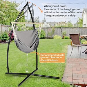 LAZZO Hanging Lounge Chair with Stand Indoor Outdoor Swing Chair Include X-Shaped Stand Lounge Chair Stand Set Hanging Egg Chair Swing Chair for Bedroom Cotton Hang Chair and Heavy Duty Steel Stand