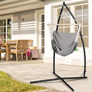 LAZZO Hanging Lounge Chair with Stand Indoor Outdoor Swing Chair Include X-Shaped Stand Lounge Chair Stand Set Hanging Egg Chair Swing Chair for Bedroom Cotton Hang Chair and Heavy Duty Steel Stand