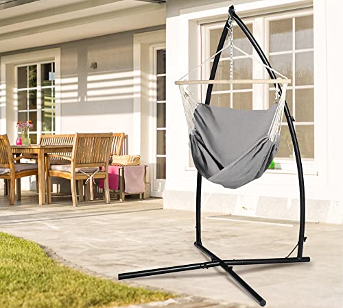 LAZZO Hanging Lounge Chair with Stand Indoor Outdoor Swing Chair Include X-Shaped Stand Lounge Chair Stand Set Hanging Egg Chair Swing Chair for Bedroom Cotton Hang Chair and Heavy Duty Steel Stand