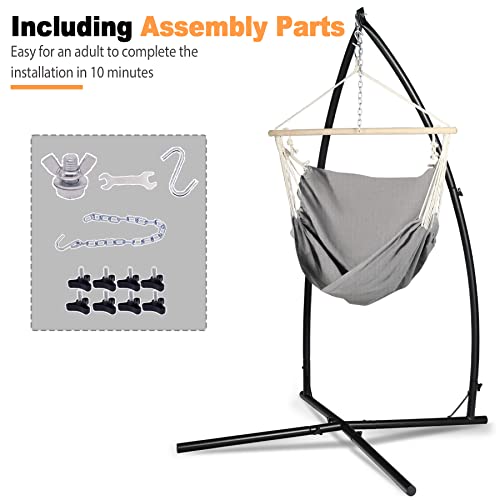 LAZZO Hanging Lounge Chair with Stand Indoor Outdoor Swing Chair Include X-Shaped Stand Lounge Chair Stand Set Hanging Egg Chair Swing Chair for Bedroom Cotton Hang Chair and Heavy Duty Steel Stand