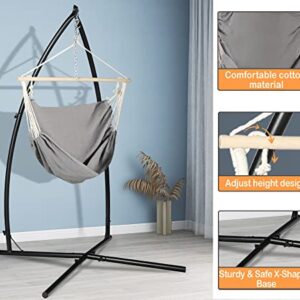 LAZZO Hanging Lounge Chair with Stand Indoor Outdoor Swing Chair Include X-Shaped Stand Lounge Chair Stand Set Hanging Egg Chair Swing Chair for Bedroom Cotton Hang Chair and Heavy Duty Steel Stand