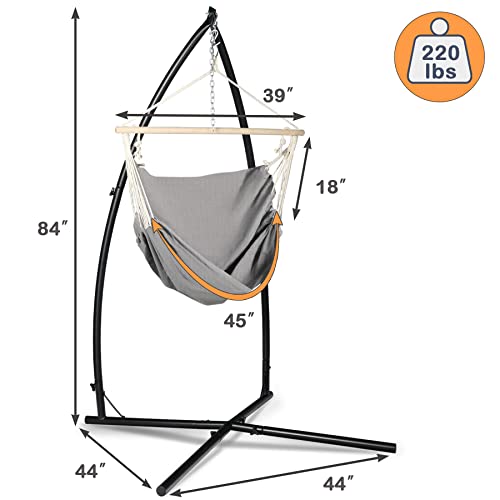 LAZZO Hanging Lounge Chair with Stand Indoor Outdoor Swing Chair Include X-Shaped Stand Lounge Chair Stand Set Hanging Egg Chair Swing Chair for Bedroom Cotton Hang Chair and Heavy Duty Steel Stand