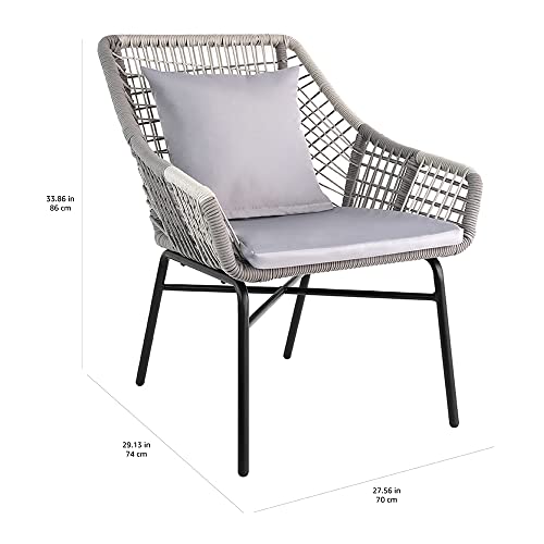 Amazon Basics Outdoor All Weather Rope Club Chair with Steel Frame and Cushions - 2 Pack, Gray