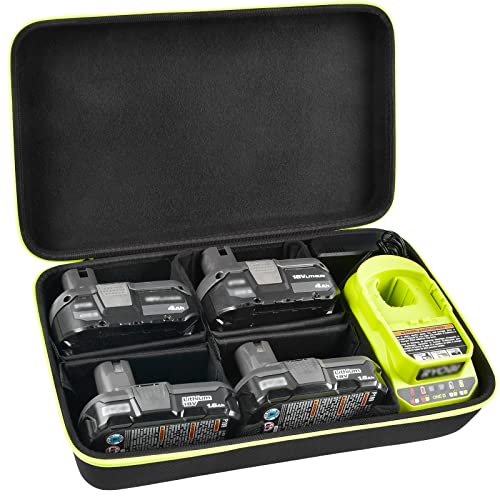 Case Compatible with Ryobi ONE+ 18V Lithium-Ion 4.0/ 3.5/ 3.0/ 2.0/ 1.5 Ah Compact Battery. Storage Carrying Holder for Ryobi 18-Volt Battery Charger. Organizer Container with 6 Dividers (Box Only)