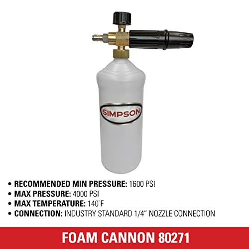 Simpson Cleaning 80271 Pressure Washer Foam Cannon with 1/4 Inch Quick Connector, 1 Liter, White