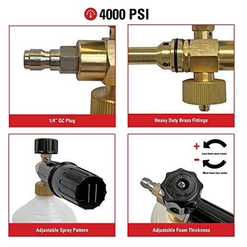 Simpson Cleaning 80271 Pressure Washer Foam Cannon with 1/4 Inch Quick Connector, 1 Liter, White