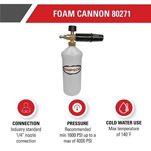 Simpson Cleaning 80271 Pressure Washer Foam Cannon with 1/4 Inch Quick Connector, 1 Liter, White