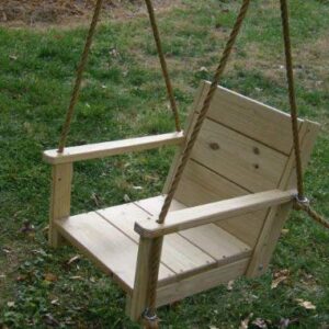 Wood Tree Swings - Wooden Hanging Chair Swing - Hang Outdoors in a Tree on a Porch or Patio Garden - Indoors in a Basement or Children's Playroom - Includes Rope and Clamps