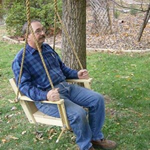 Wood Tree Swings - Wooden Hanging Chair Swing - Hang Outdoors in a Tree on a Porch or Patio Garden - Indoors in a Basement or Children's Playroom - Includes Rope and Clamps