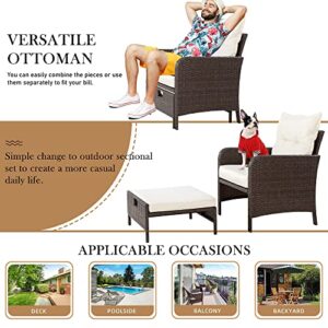 Shintenchi 5 Pieces Outdoor Wicker Patio Furniture Set,All Weather PE Wicker Rattan Patio Conversation Set with Cushioned Patio Lounge Chairs, Ottoman Underneath Set, Table for Lawn, Pool, Balcony