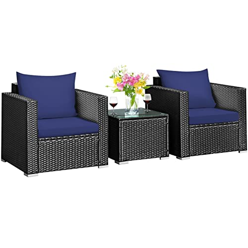 MJWDP 3PCS Patio Rattan Wicker Furniture Set Sofa Table Cushioned Seat Coffee Table Single Sofa (Color : A)