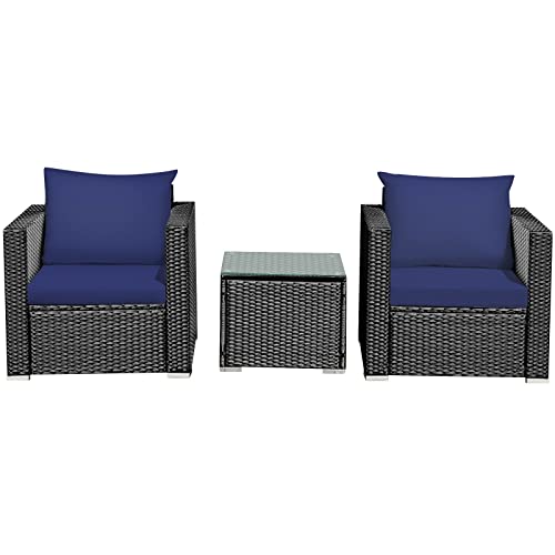 MJWDP 3PCS Patio Rattan Wicker Furniture Set Sofa Table Cushioned Seat Coffee Table Single Sofa (Color : A)