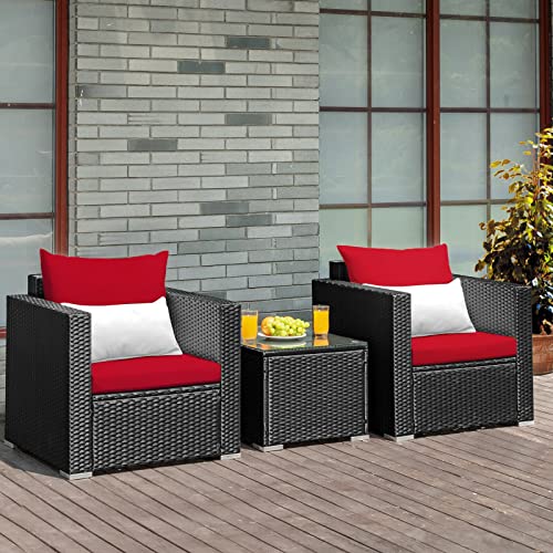 MJWDP 3PCS Patio Rattan Wicker Furniture Set Sofa Table Cushioned Seat Coffee Table Single Sofa (Color : A)