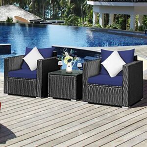 MJWDP 3PCS Patio Rattan Wicker Furniture Set Sofa Table Cushioned Seat Coffee Table Single Sofa (Color : A)