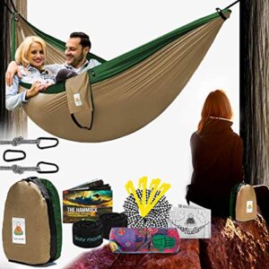 lazy monk 2 person hammock w/ tree straps | portable foldable parachute double hamock outdoor, travel, camping | hamaca para dos | complete two people couple patio backyard outside hanging swing amaca