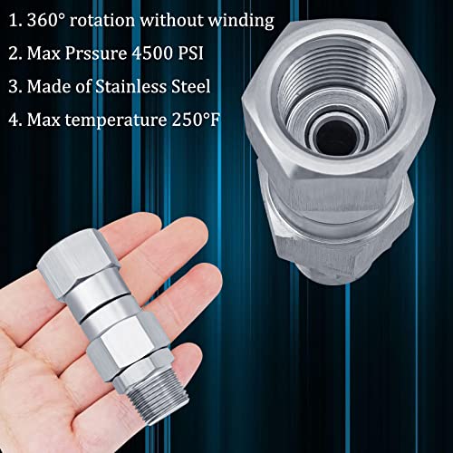 Pressure Washer Swivel Joint-4000 PSI 3/8 inch NPT-M Thread Pressure Washer Hose Swivel Fitting- Stainless Steel Pressure Washer Swivel,for Eliminates Hose Kinks (Silver-1pcs)