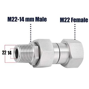 M MINGLE Pressure Washer Swivel Fitting, Metric M22 14mm Thread, Stainless Steel, 4500 PSI