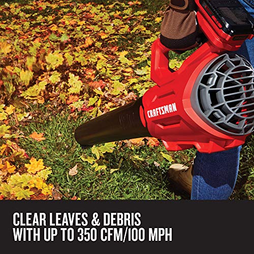 CRAFTSMAN V20 Cordless Leaf Blower, Variable Speed, Up To 100 MPH, with 2 Batteries and Charger (CMCBL720D2)