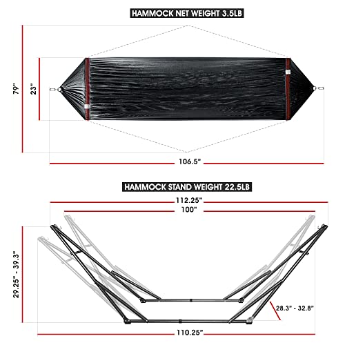 Tranquillo Double Hammock with Stand Included for 2 Persons/ Foldable Hammock Stand 550 lbs Capacity Portable Case - Inhouse, Outdoor, Camping, Black