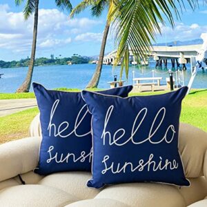 yicabinet set of 2 decorative outdoor waterproof pillow covers,square garden cushion,hello sunshine print pillowcase for patio tent couch 18×18 inch,blue