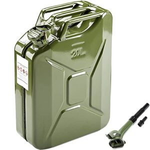 AMZOSS 20L 5 Gallon Metal Gas Can Green with Fuel Can and Spout System, US Standard Cold-Rolled Plate Petrol Diesel Can - Gasoline Bucket (13.78" x 6.5" x 17.91")
