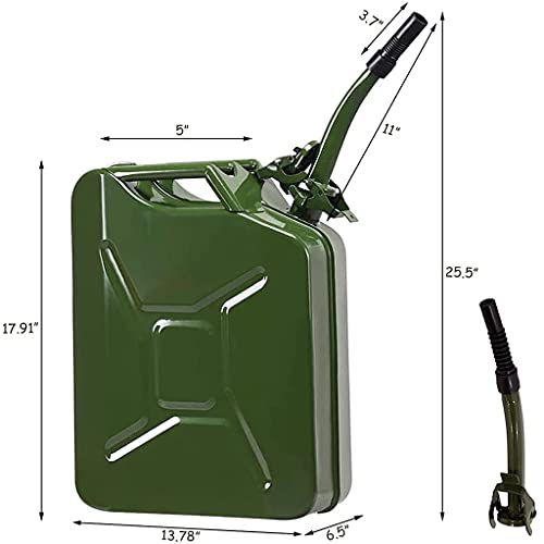 AMZOSS 20L 5 Gallon Metal Gas Can Green with Fuel Can and Spout System, US Standard Cold-Rolled Plate Petrol Diesel Can - Gasoline Bucket (13.78" x 6.5" x 17.91")