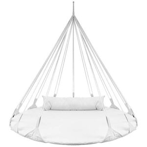 sorbus 56″ stylish hanging swing nest – premium cotton double hammock daybed saucer style lounger swing – 264lbs sturdy spinner tree swing w/pillow – easy setup – for indoor/outdoor, travel – white