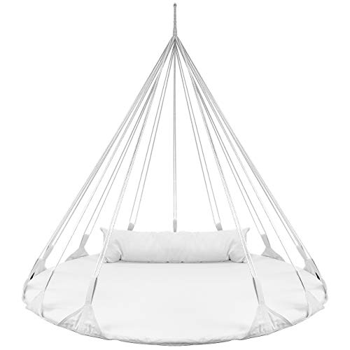 Sorbus 56" Stylish Hanging Swing Nest - Premium Cotton Double Hammock Daybed Saucer Style Lounger Swing - 264lbs Sturdy Spinner Tree Swing w/Pillow - Easy Setup - for Indoor/Outdoor, Travel - White