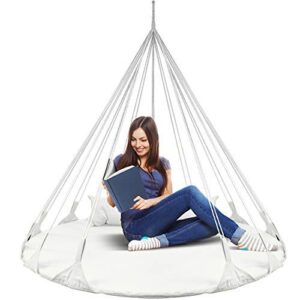 Sorbus 56" Stylish Hanging Swing Nest - Premium Cotton Double Hammock Daybed Saucer Style Lounger Swing - 264lbs Sturdy Spinner Tree Swing w/Pillow - Easy Setup - for Indoor/Outdoor, Travel - White