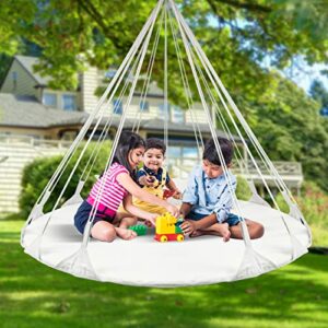 Sorbus 56" Stylish Hanging Swing Nest - Premium Cotton Double Hammock Daybed Saucer Style Lounger Swing - 264lbs Sturdy Spinner Tree Swing w/Pillow - Easy Setup - for Indoor/Outdoor, Travel - White