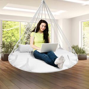 Sorbus 56" Stylish Hanging Swing Nest - Premium Cotton Double Hammock Daybed Saucer Style Lounger Swing - 264lbs Sturdy Spinner Tree Swing w/Pillow - Easy Setup - for Indoor/Outdoor, Travel - White