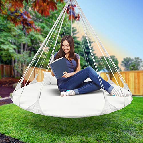 Sorbus 56" Stylish Hanging Swing Nest - Premium Cotton Double Hammock Daybed Saucer Style Lounger Swing - 264lbs Sturdy Spinner Tree Swing w/Pillow - Easy Setup - for Indoor/Outdoor, Travel - White