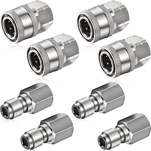 Shimeyao 4 Sets NPT 1/4 Inch Pressure Washer Coupler Quick Connect Plug Male Female 1/4 Quick Connect Fittings Pressure Washer Adapters Pressure Washer Accessories (Internal Thread)