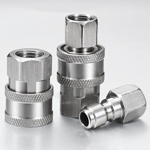 Shimeyao 4 Sets NPT 1/4 Inch Pressure Washer Coupler Quick Connect Plug Male Female 1/4 Quick Connect Fittings Pressure Washer Adapters Pressure Washer Accessories (Internal Thread)