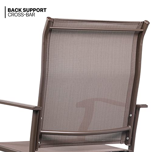 MoNiBloom Outdoor Swivel Patio Chair Set of 2, Breathable Fabric High Top Outdoor Chairs 360 Degree Swivel Patio Bar Stools with Metal Frame and High Back Design for Backyard Lawn Balcony, Brown