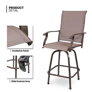 MoNiBloom Outdoor Swivel Patio Chair Set of 2, Breathable Fabric High Top Outdoor Chairs 360 Degree Swivel Patio Bar Stools with Metal Frame and High Back Design for Backyard Lawn Balcony, Brown