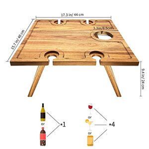 SASIDO Portable Wine Picnic Table Foldable, Gift for Wine Lover, Acacia Wood, Bed Tray for Eating, Decor for Romantic Dinners, Beach, Camping, Concerts at Park