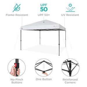 Best Choice Products 10x10ft 1-Person Setup Pop Up Canopy Tent Instant Portable Shelter w/ 1-Button Push, Straight Legs, Wheeled Carry Case, Stakes - White