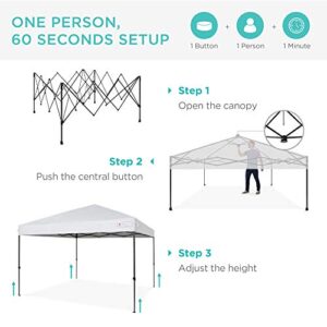 Best Choice Products 10x10ft 1-Person Setup Pop Up Canopy Tent Instant Portable Shelter w/ 1-Button Push, Straight Legs, Wheeled Carry Case, Stakes - White