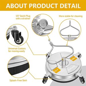 EVEAGE 13.7" "Viper Surround Pressure Washer Surface Cleaner with 4 Wheels Stainless Steel Washer Surface Cleaner & Unique Bending Rod Design 2 Nozzels for Cleaning Driveway, Sidewalk, Max 4000PSI