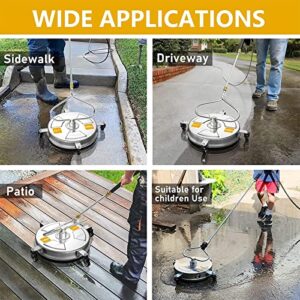 EVEAGE 13.7" "Viper Surround Pressure Washer Surface Cleaner with 4 Wheels Stainless Steel Washer Surface Cleaner & Unique Bending Rod Design 2 Nozzels for Cleaning Driveway, Sidewalk, Max 4000PSI