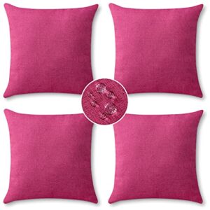 OTOSTAR Pack of 4 Outdoor Waterproof Throw Pillow Covers Decorative Pillow Covers Square Pillowcases Patio Cushion Case Pillows for Couch Tent Sofa Bed Balcony Porch Decor 16x16 Inch (Hot Pink)