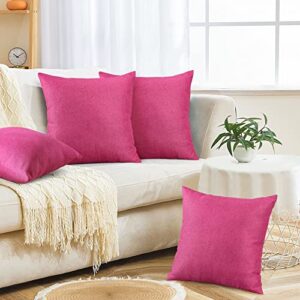 OTOSTAR Pack of 4 Outdoor Waterproof Throw Pillow Covers Decorative Pillow Covers Square Pillowcases Patio Cushion Case Pillows for Couch Tent Sofa Bed Balcony Porch Decor 16x16 Inch (Hot Pink)