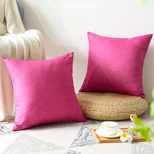 OTOSTAR Pack of 4 Outdoor Waterproof Throw Pillow Covers Decorative Pillow Covers Square Pillowcases Patio Cushion Case Pillows for Couch Tent Sofa Bed Balcony Porch Decor 16x16 Inch (Hot Pink)