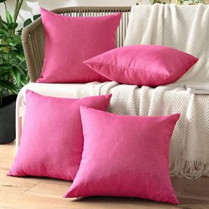 OTOSTAR Pack of 4 Outdoor Waterproof Throw Pillow Covers Decorative Pillow Covers Square Pillowcases Patio Cushion Case Pillows for Couch Tent Sofa Bed Balcony Porch Decor 16x16 Inch (Hot Pink)