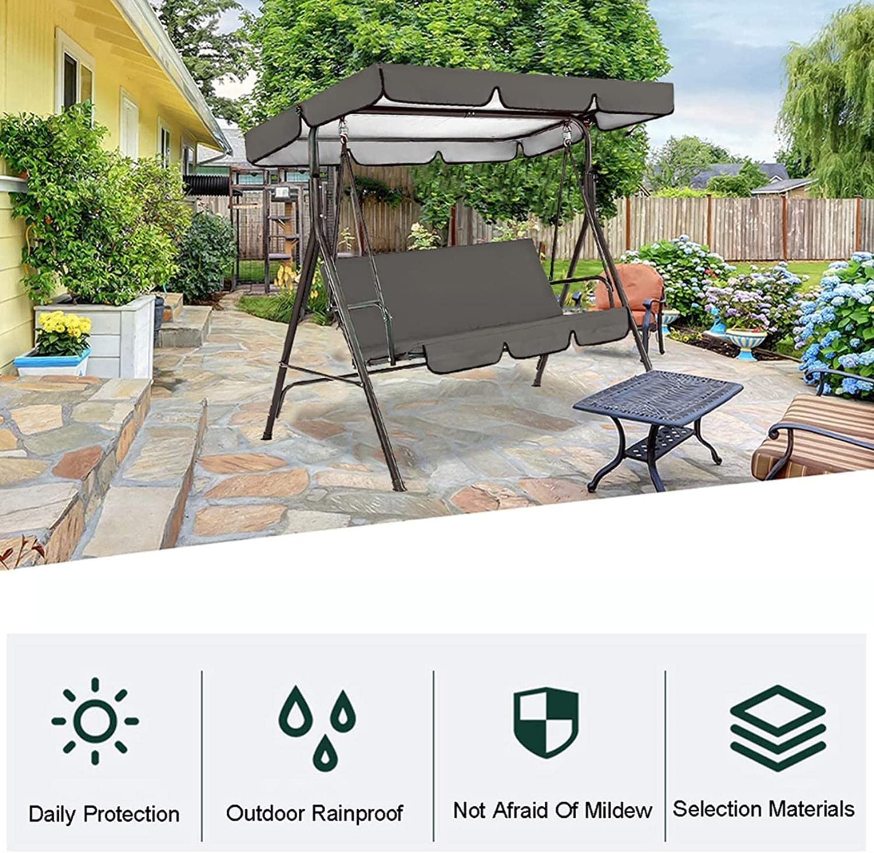 Patio Swing Canopy Waterproof Top Cover Set,210D Oxford Cloth Canopy Cover Universal Garden Swing Seat Canopy Replacement for Garden Patio