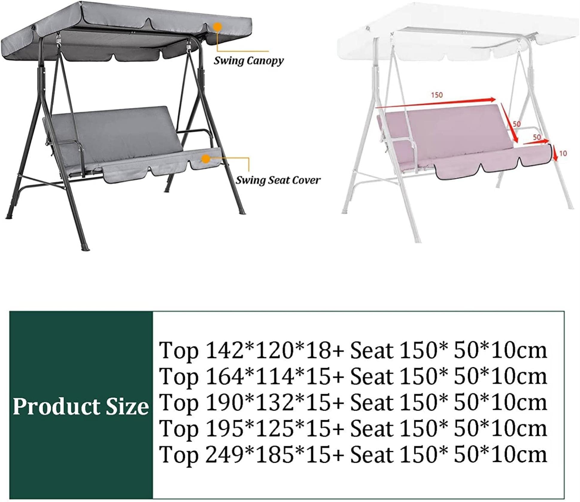 Patio Swing Canopy Waterproof Top Cover Set,210D Oxford Cloth Canopy Cover Universal Garden Swing Seat Canopy Replacement for Garden Patio