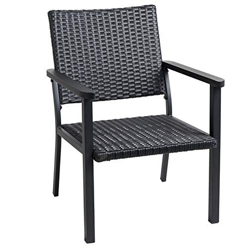 C-Hopetree Outdoor Lounge Chair for Outside Patio Porch, Metal Frame, Black All Weather Wicker